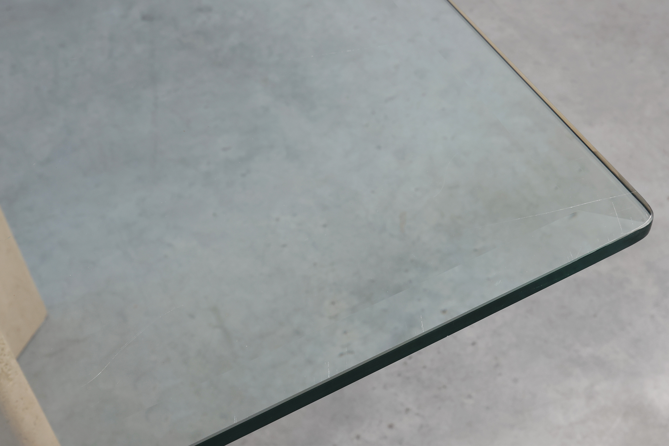 Mid‑Century Italian Dining Table with Glass Top and Travertine Base, 1970sthumbnail